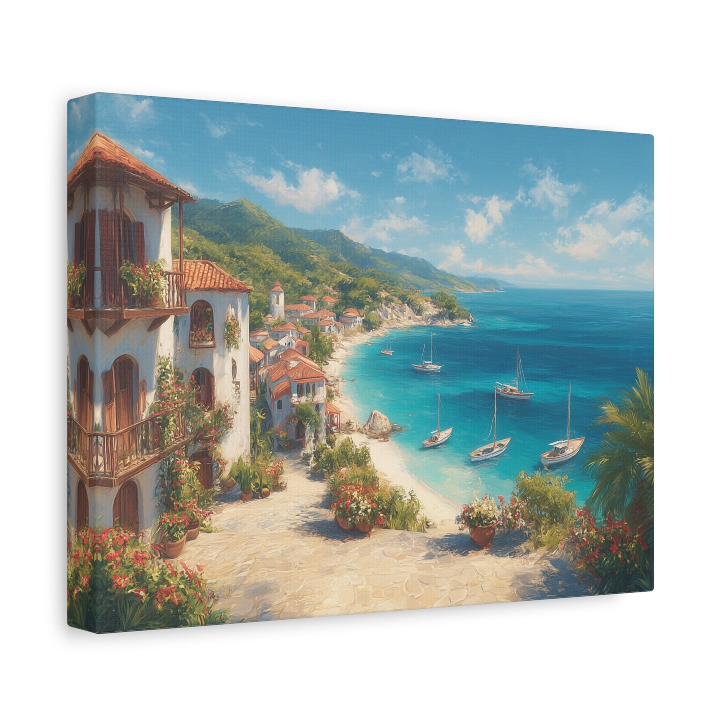 Village by the Sea -Coastal Serenity Canvas Print, Beach Decor, Wall Art for Home, Gift for Beach Lovers