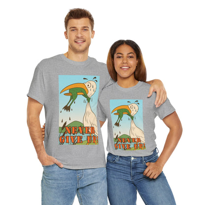 Never Give Up --Unisex Heavy Cotton Tee, Motivational T-Shirt, Supportive Apparel, Gift for Encouragement, Inspirational Wear
