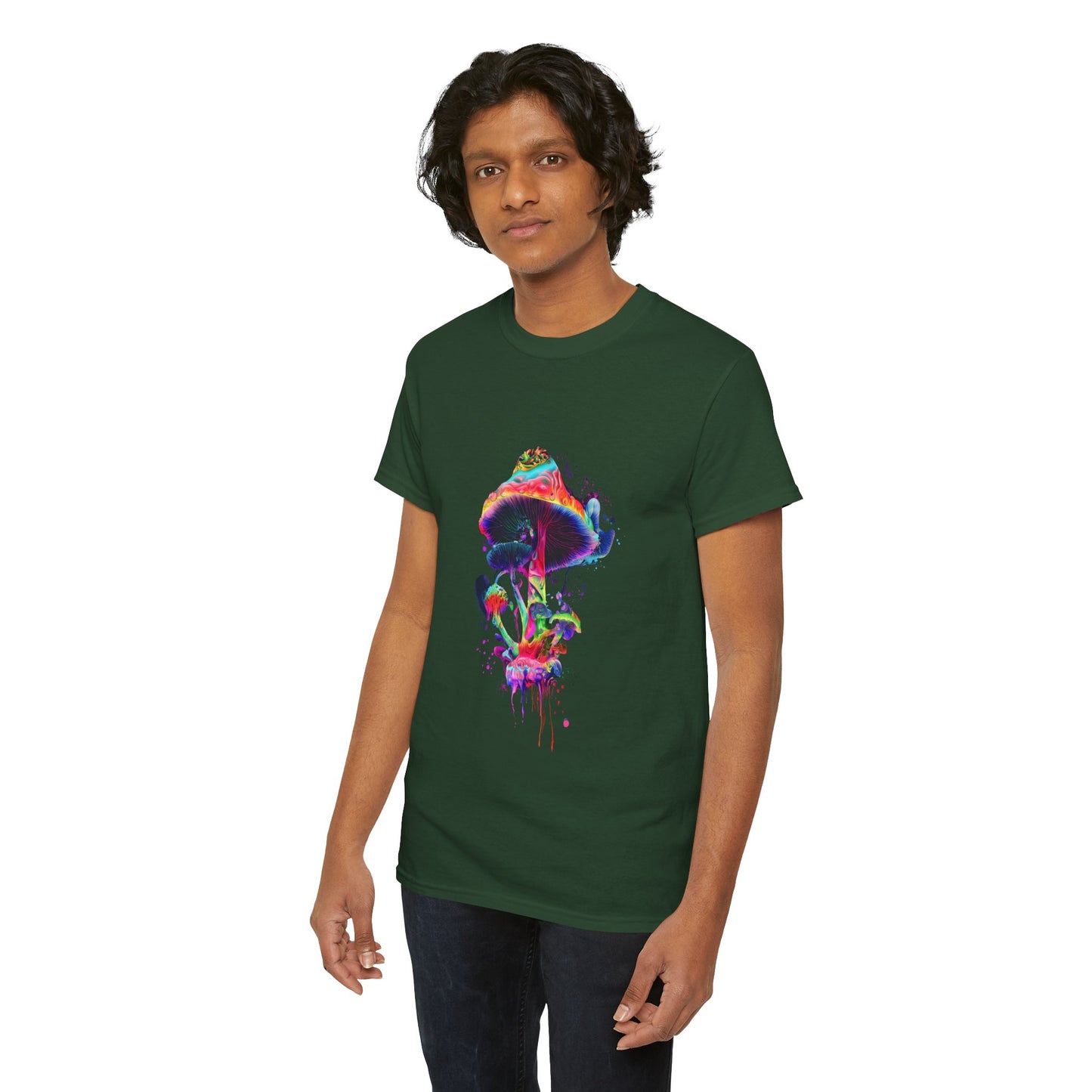 Colorful Psychedelic Mushroom Tee, Unisex Heavy Cotton T-Shirt, Vibrant Graphic Shirt, Perfect for Festivals, Eco-friendly Gift, Casual Wear