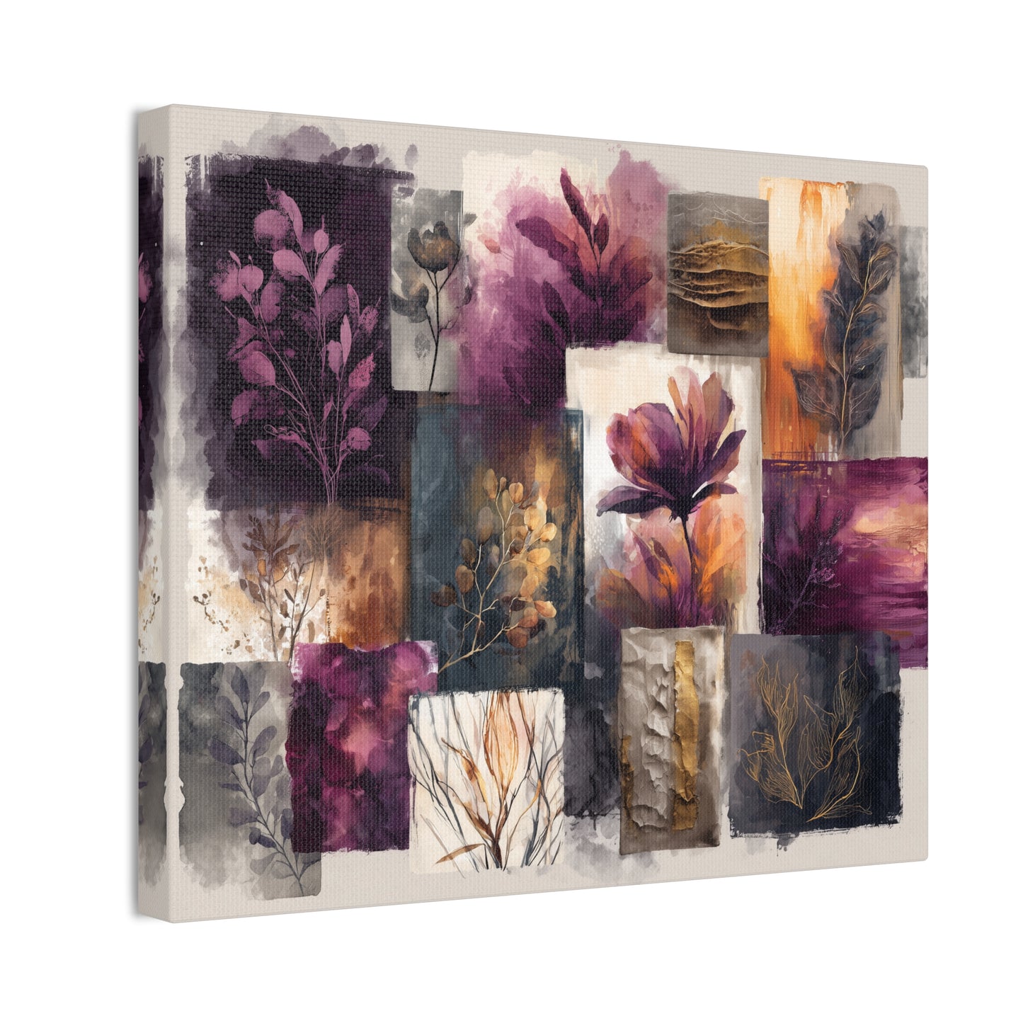 Golden Plum Series #3 Floral Canvas Wall Art, Abstract Flowers Print, Home Decor, Living Room Artwork, Purple and Gold Wall Decor