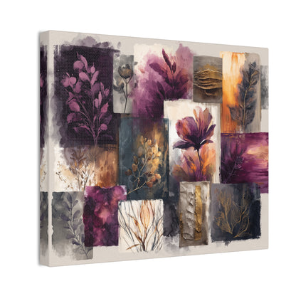 Golden Plum Series #3 Floral Canvas Wall Art, Abstract Flowers Print, Home Decor, Living Room Artwork, Purple and Gold Wall Decor