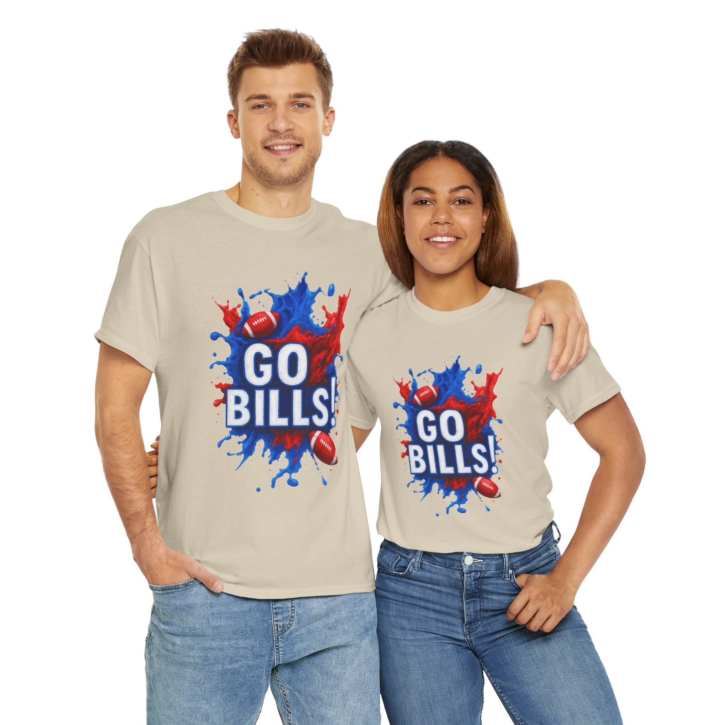 Go Bills -Cheerful Sports Tee - Go Bills! Unisex Heavy Cotton T-Shirt, Game Day Apparel, Football Fan Shirt, Spirit Wear, Gift for Sports Lovers