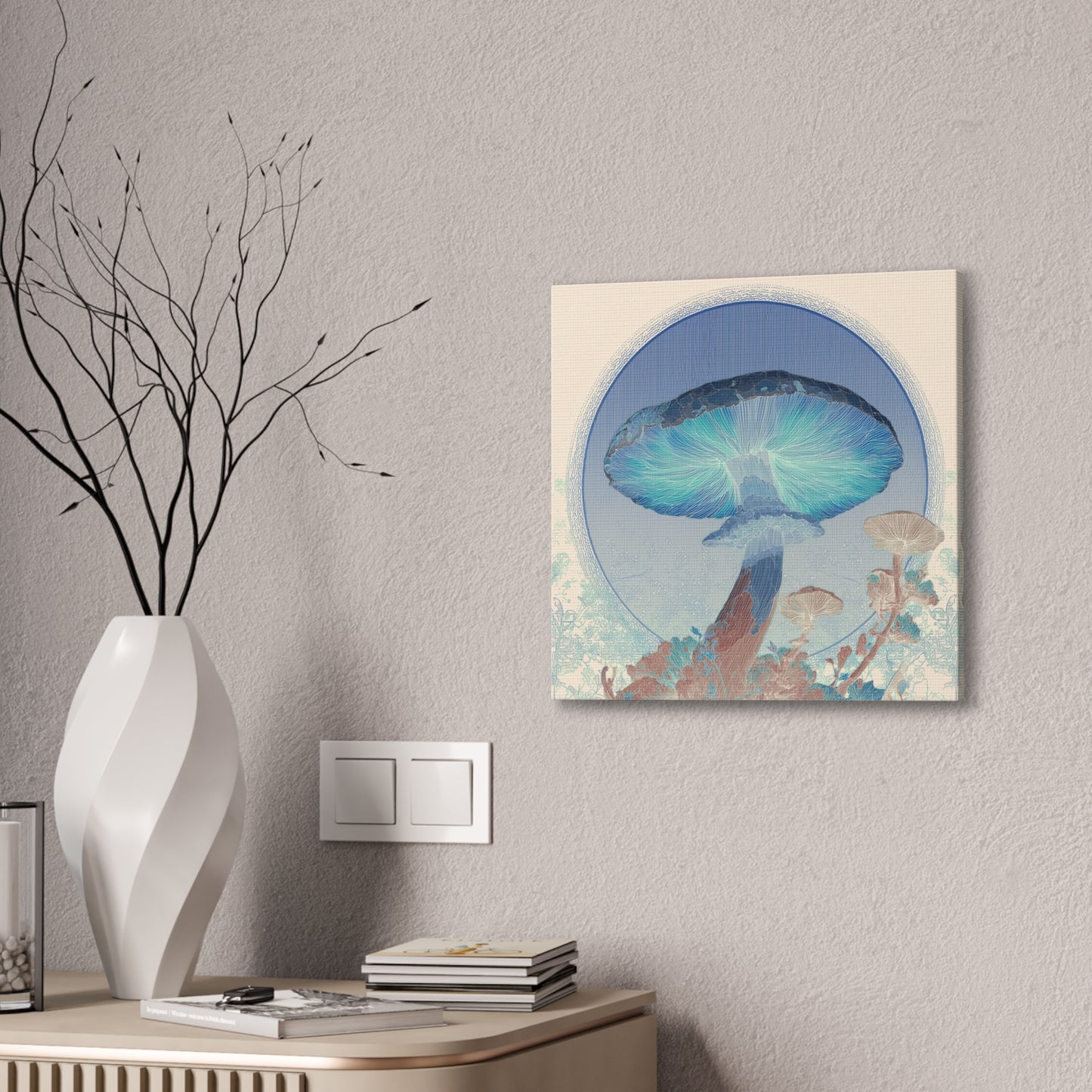 Surreal Shroom Light -Mushroom Canvas Art, Stretched Wall Decor, Bohemian Home Decor, Psychedelic Wall Art, Nature-Inspired Art