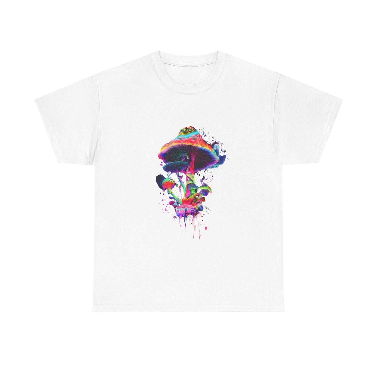 Colorful Psychedelic Mushroom Tee, Unisex Heavy Cotton T-Shirt, Vibrant Graphic Shirt, Perfect for Festivals, Eco-friendly Gift, Casual Wear