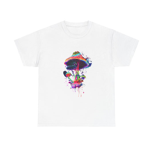 Colorful Psychedelic Mushroom Tee, Unisex Heavy Cotton T-Shirt, Vibrant Graphic Shirt, Perfect for Festivals, Eco-friendly Gift, Casual Wear