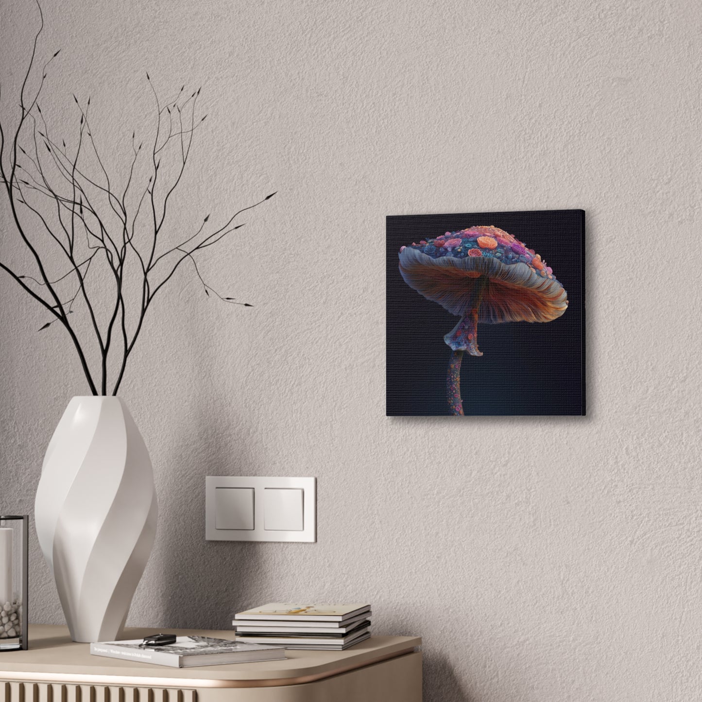 Flower Cap-Mushroom Canvas Art, Stretched Wall Decor, Bohemian Home Decor, Psychedelic Wall Art, Nature-Inspired Art