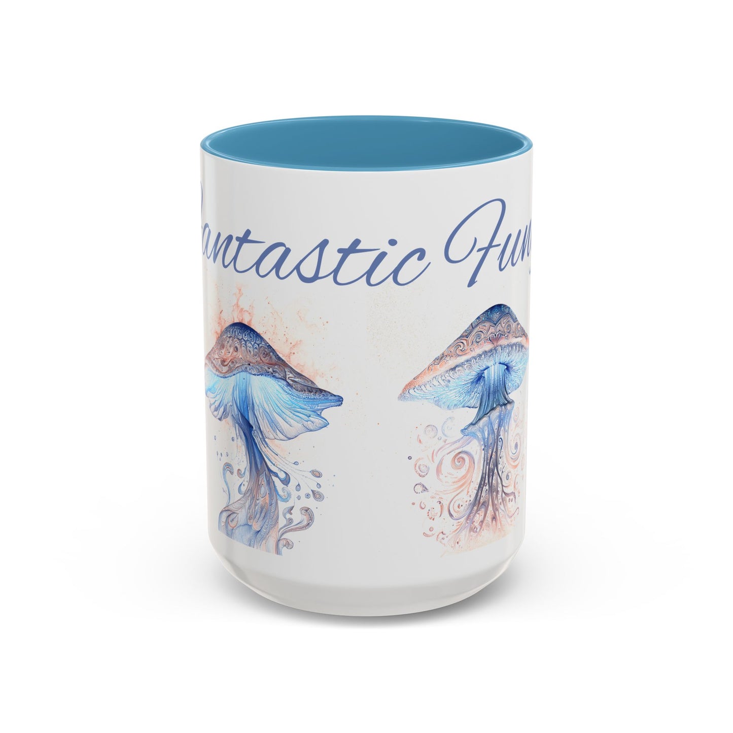 Fantastic Fungi Blue Accent Coffee Mug — Mushroom Art Tea Cup (11/15oz)