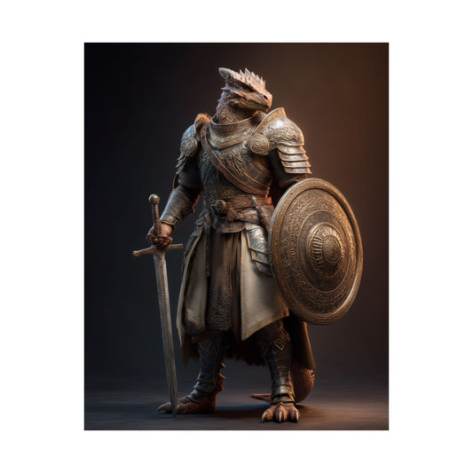 Dragonborn Paladine Satin Paper Poster — Fantasy Dragonborn Paladine Warrior Art Print