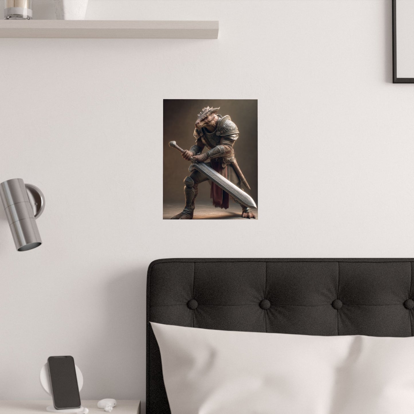 Fantasy Dragon Born Warrior Satin Paper Poster — Armored Dragonborn Fighter Wall Art