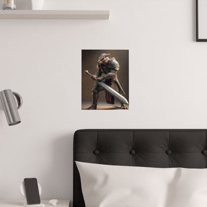 Fantasy Dragon Born Warrior Satin Paper Poster — Armored Dragonborn Fighter Wall Art