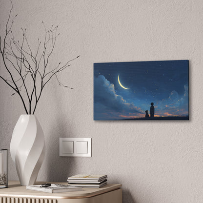 Canvas Wall Art - Night Sky Dreamscape, Cozy Home Decor, Pet Lovers Gift, Bedroom Wall Hanging, Inspirational Art Print