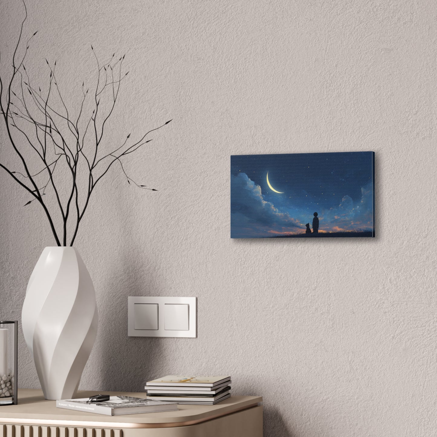 Canvas Wall Art - Night Sky Dreamscape, Cozy Home Decor, Pet Lovers Gift, Bedroom Wall Hanging, Inspirational Art Print