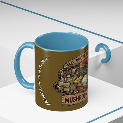 Mushroom Hunting Coffee Mug – "My Spore Time Is Spent" Rustic Forager Accent Mug