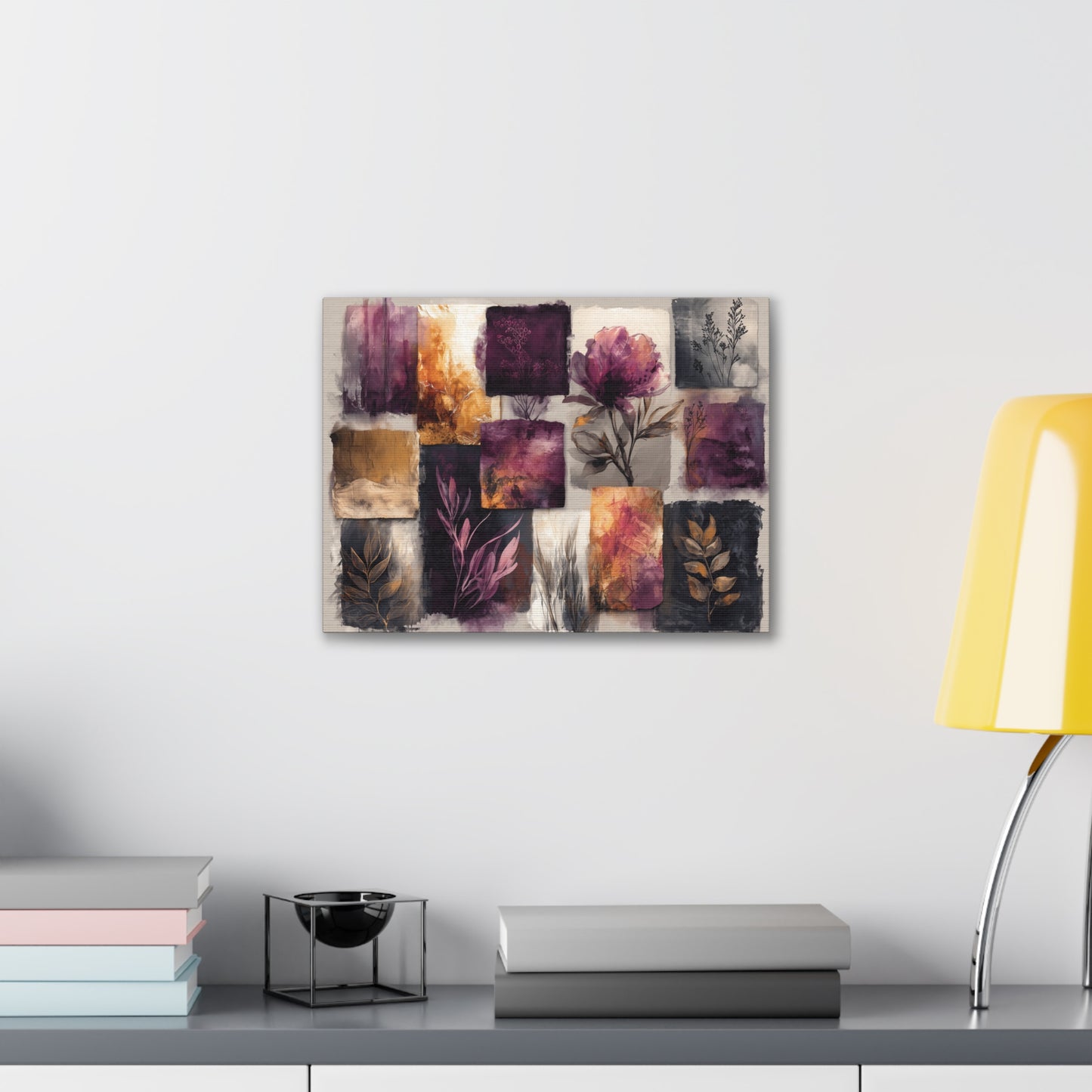 Golden Plum Series #2 -Floral Canvas Wall Art, Abstract Flowers Print, Home Decor, Living Room Artwork, Purple and Gold Wall Decor