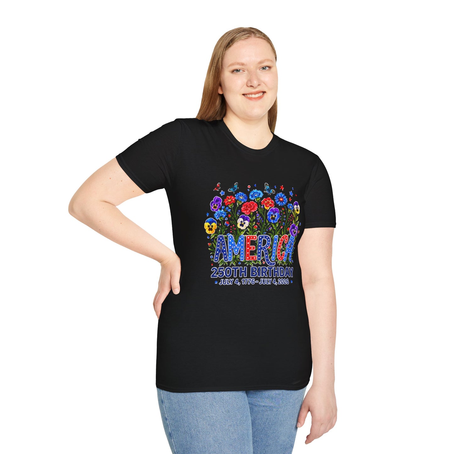 America 250th Birthday T-Shirt – July 4, 1776–2026 Patriotic Floral Tee