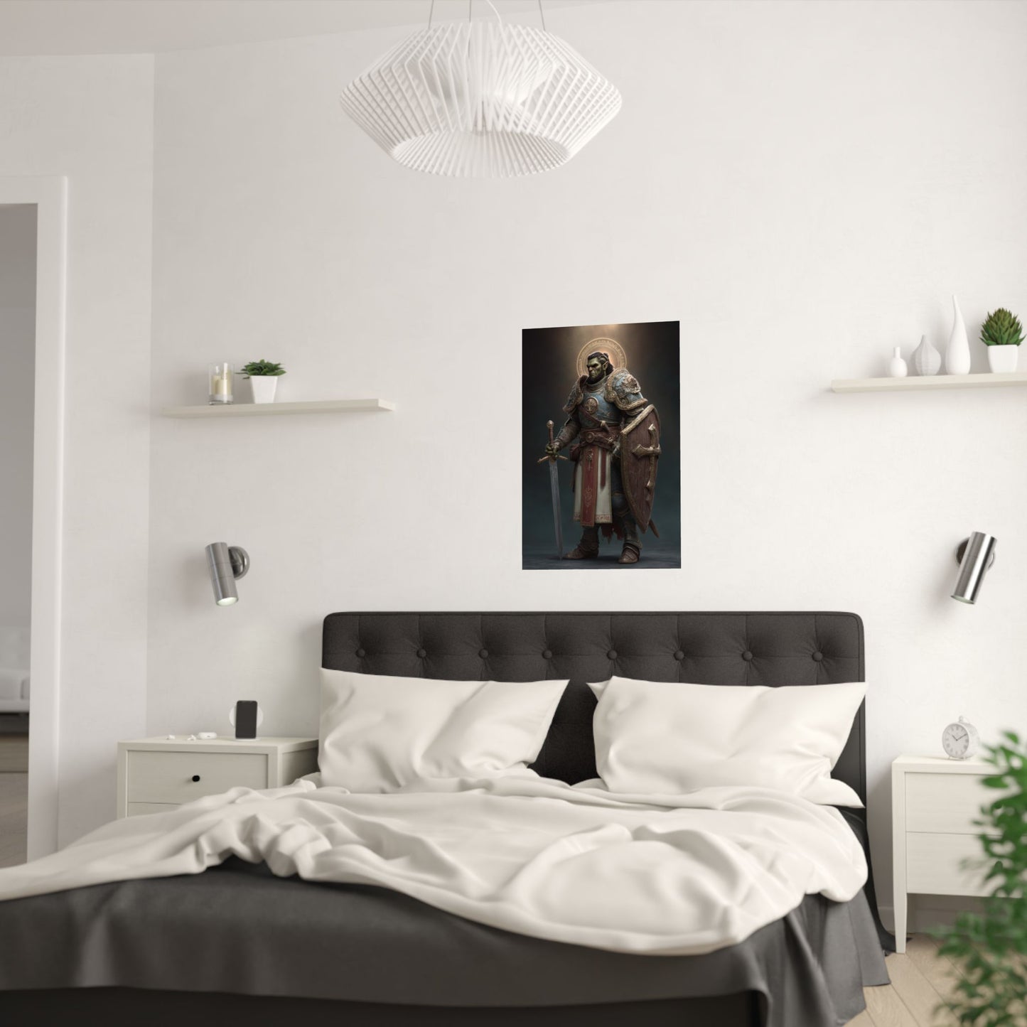 Half Orc Paladin - Satin Paper Poster — Fantasy Knight Wall Art