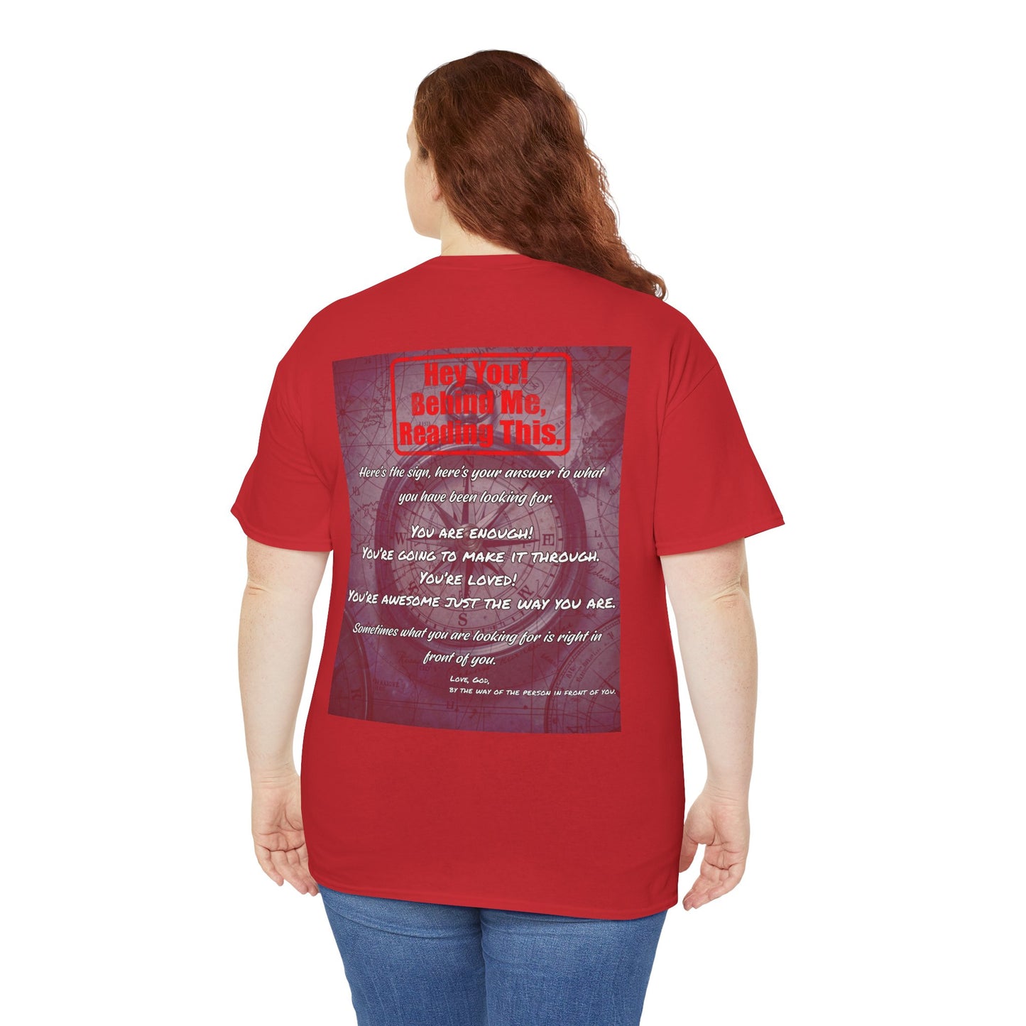 Hey You, The Answer. Motivational Back Print Tee — “Behind Me” Inspirational Graphic T‑Shirt