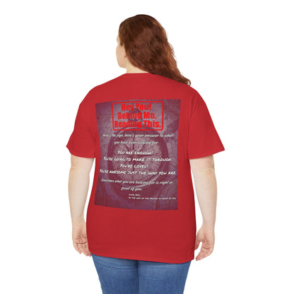 Hey You, The Answer. Motivational Back Print Tee — “Behind Me” Inspirational Graphic T‑Shirt