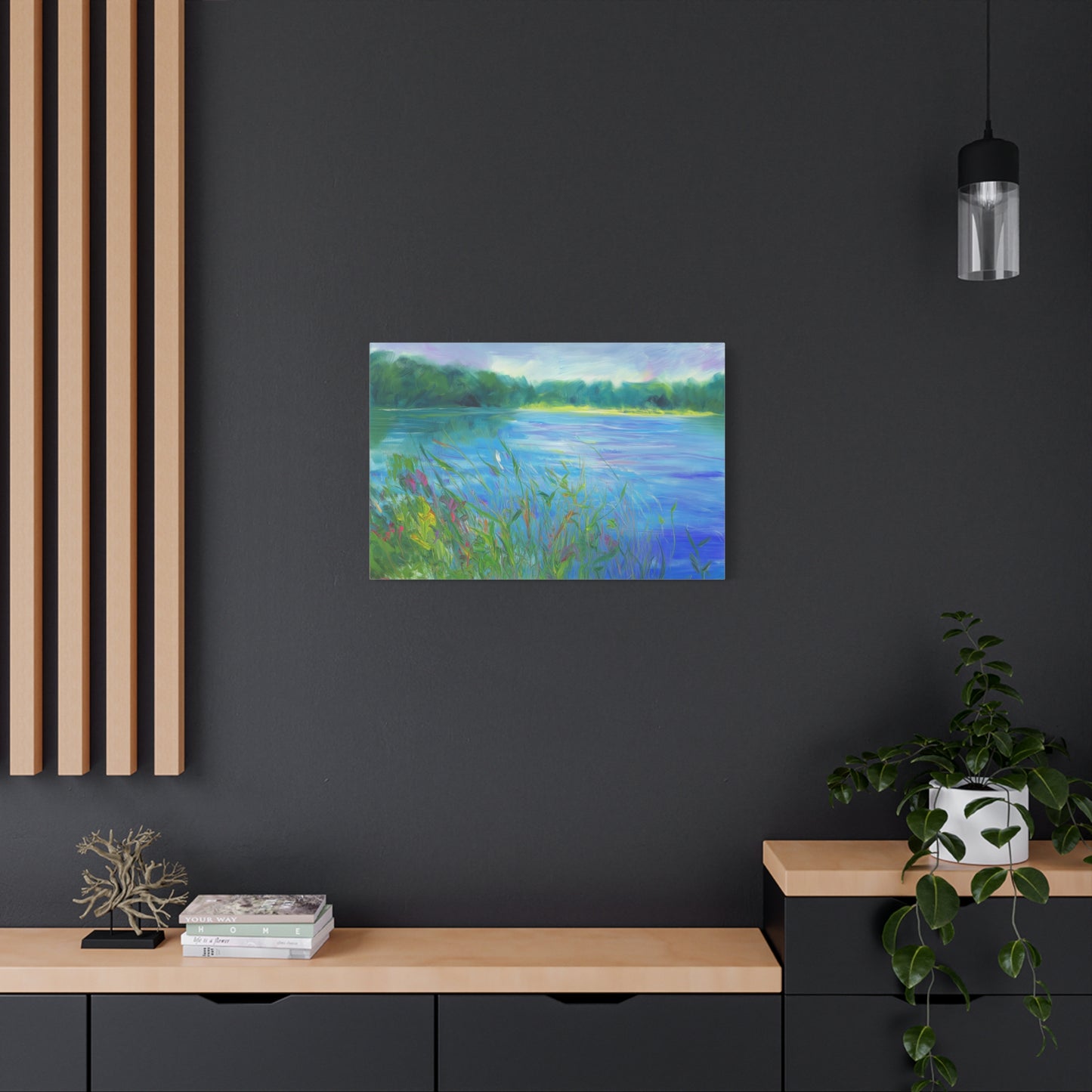 Lakeside Tranquility -- Serene Landscape Wall Art Canvas, Colorful Nature Decor,