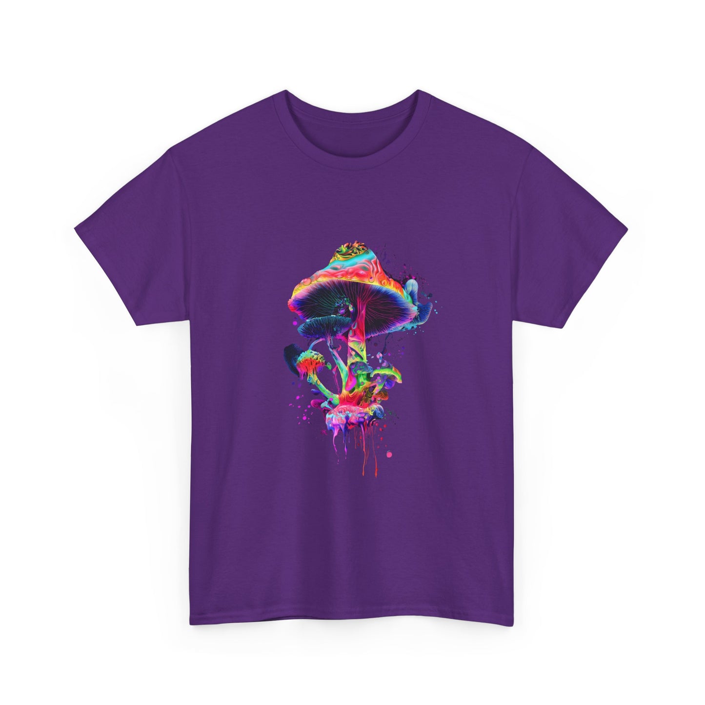 Colorful Psychedelic Mushroom Tee, Unisex Heavy Cotton T-Shirt, Vibrant Graphic Shirt, Perfect for Festivals, Eco-friendly Gift, Casual Wear