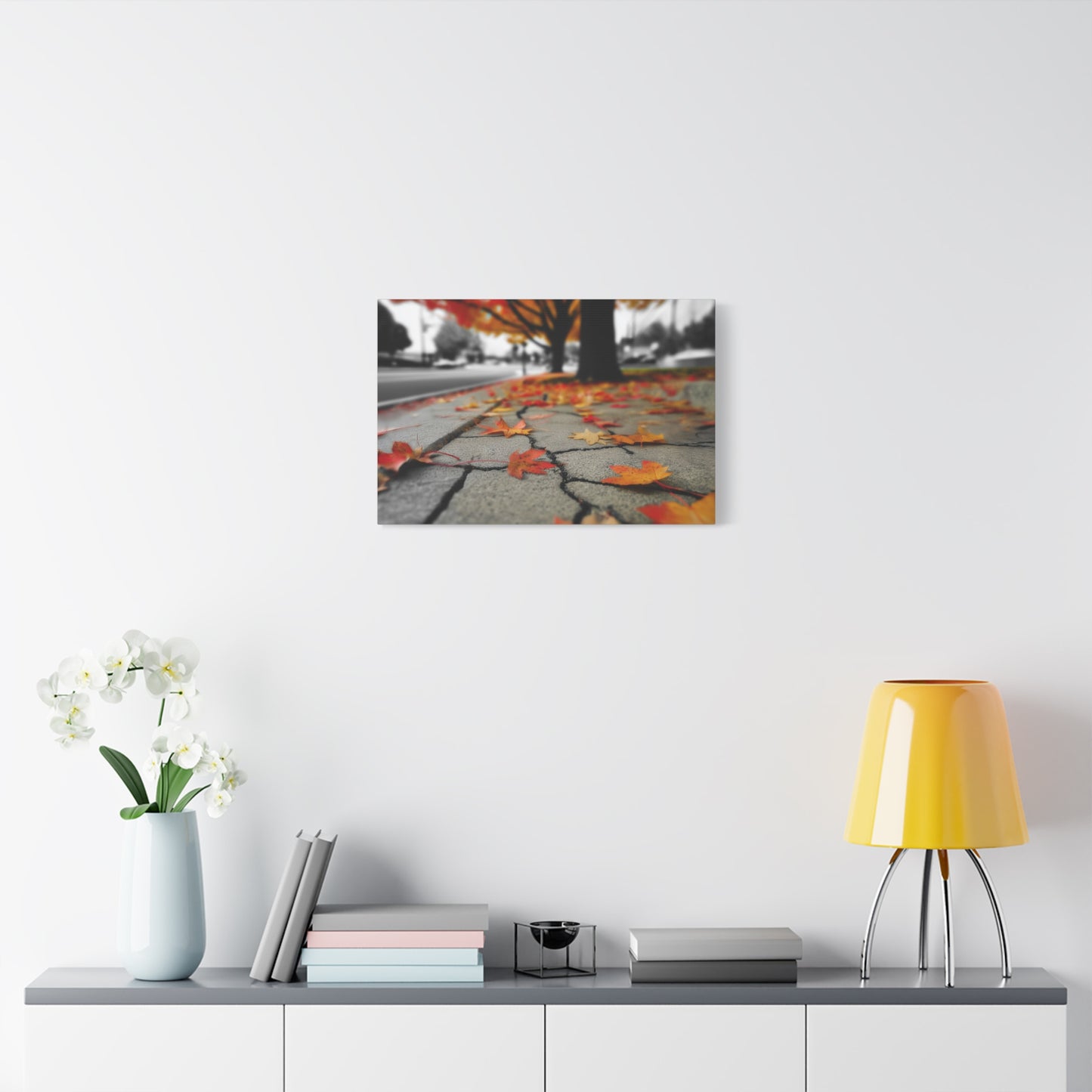 Autumn's Fragmented Canvas: Fallen Maple Leaf, Urban Decay, Seasonal Transition--1aceswild.myshopify.com