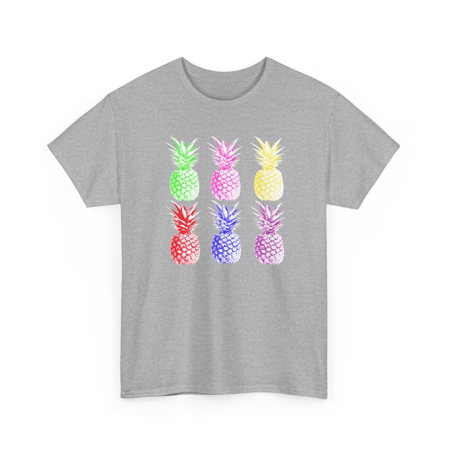 Colorful Pineapple Tee for Summer Fun, Unisex Heavy Cotton T-Shirt, Tropical Shirt, Beachwear, Casual Outfit