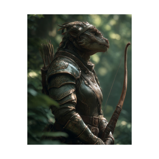 Fantasy Dragon Born Ranger Satin Paper Poster — Armored Dragon Born Ranger Wall Art