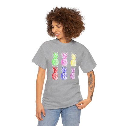 Colorful Pineapple Tee for Summer Fun, Unisex Heavy Cotton T-Shirt, Tropical Shirt, Beachwear, Casual Outfit