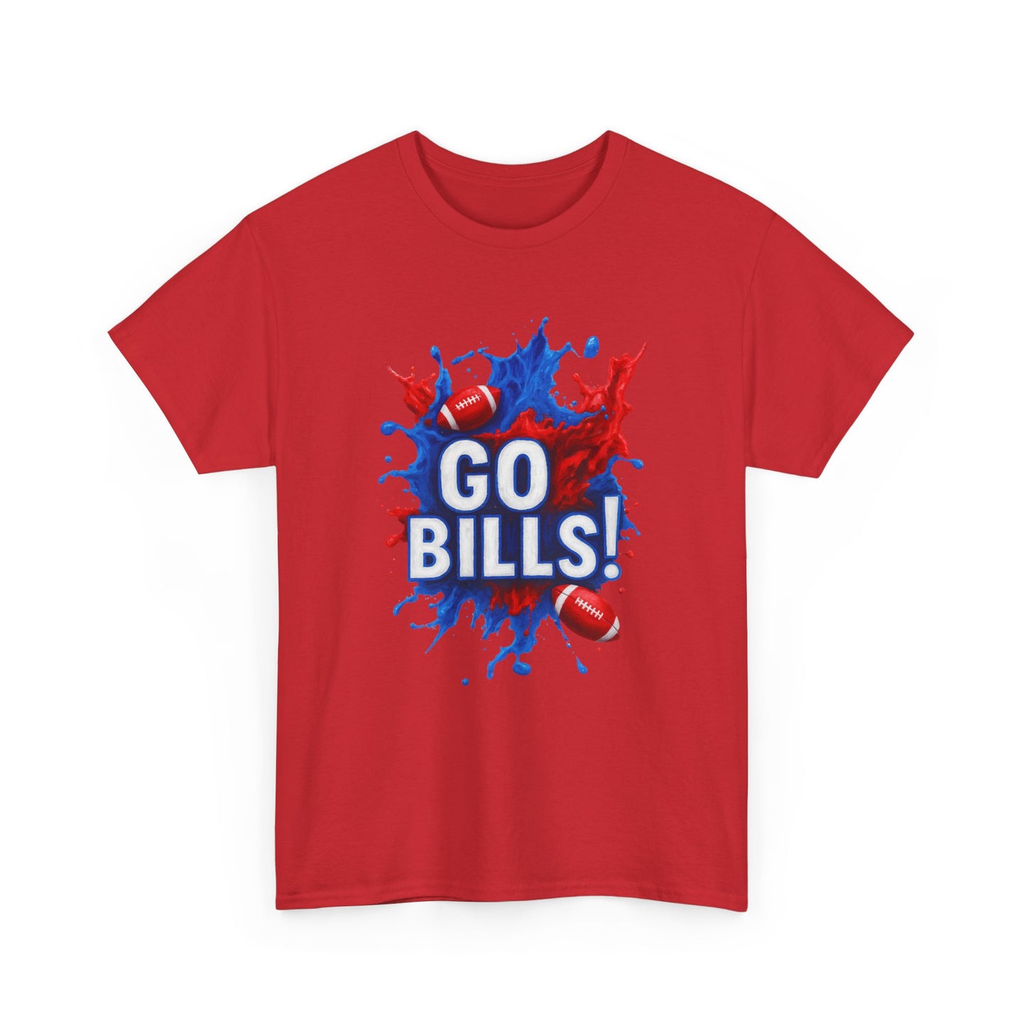 Go Bills -Cheerful Sports Tee - Go Bills! Unisex Heavy Cotton T-Shirt, Game Day Apparel, Football Fan Shirt, Spirit Wear, Gift for Sports Lovers