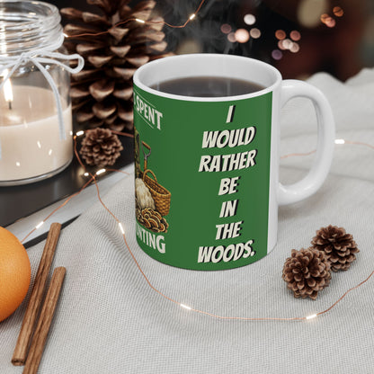 Mushroom Hunting Ceramic Mug 2 — "My Spare Time Is Spent Mushroom Hunting" Coffee Cup