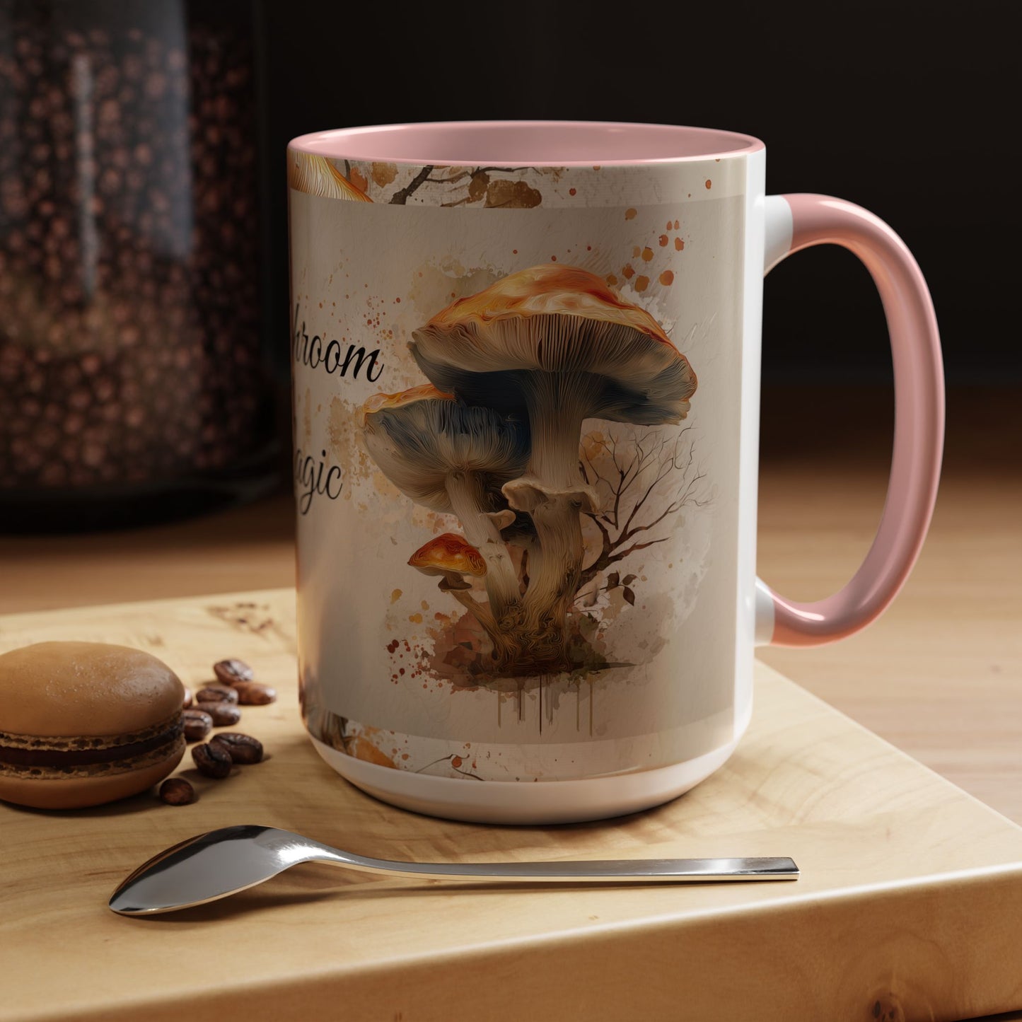 Mushroom Magic Accent Coffee Mug — 11/15oz Ceramic Cup with Woodland Fungi Design
