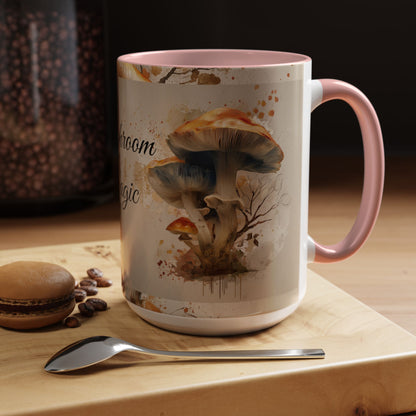 Mushroom Magic Accent Coffee Mug — 11/15oz Ceramic Cup with Woodland Fungi Design