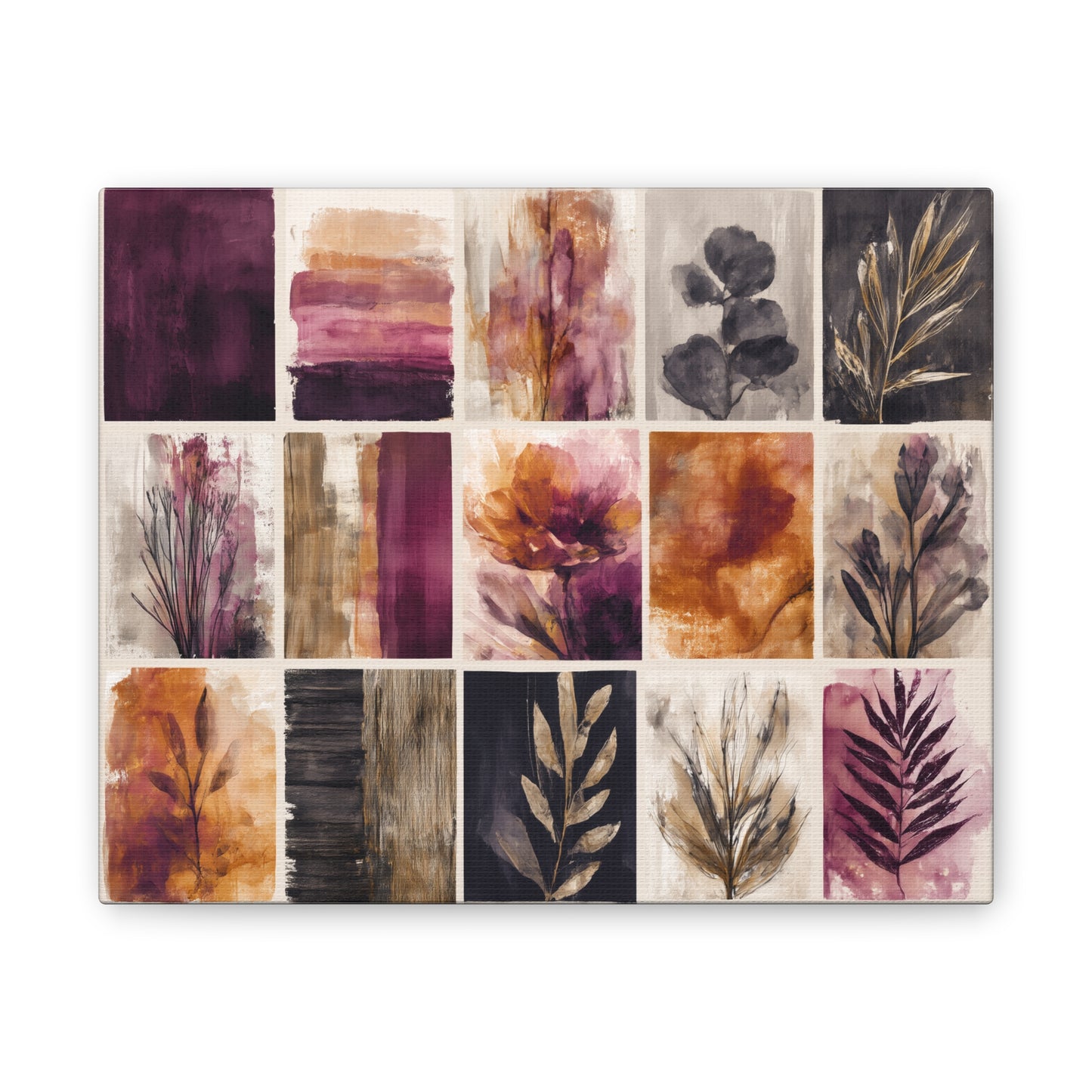 Golden Plum Series #4 Floral Canvas Wall Art, Abstract Flowers Print, Home Decor, Living Room Artwork, Purple and Gold Wall Decor