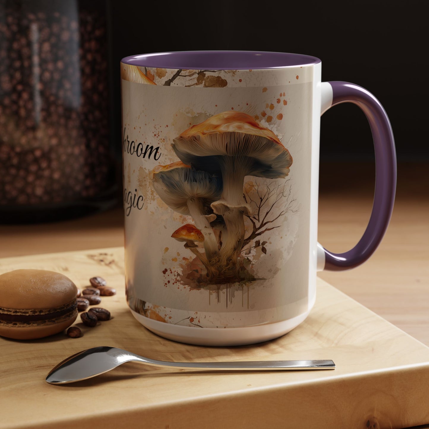 Mushroom Magic Accent Coffee Mug — 11/15oz Ceramic Cup with Woodland Fungi Design