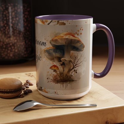 Mushroom Magic Accent Coffee Mug — 11/15oz Ceramic Cup with Woodland Fungi Design