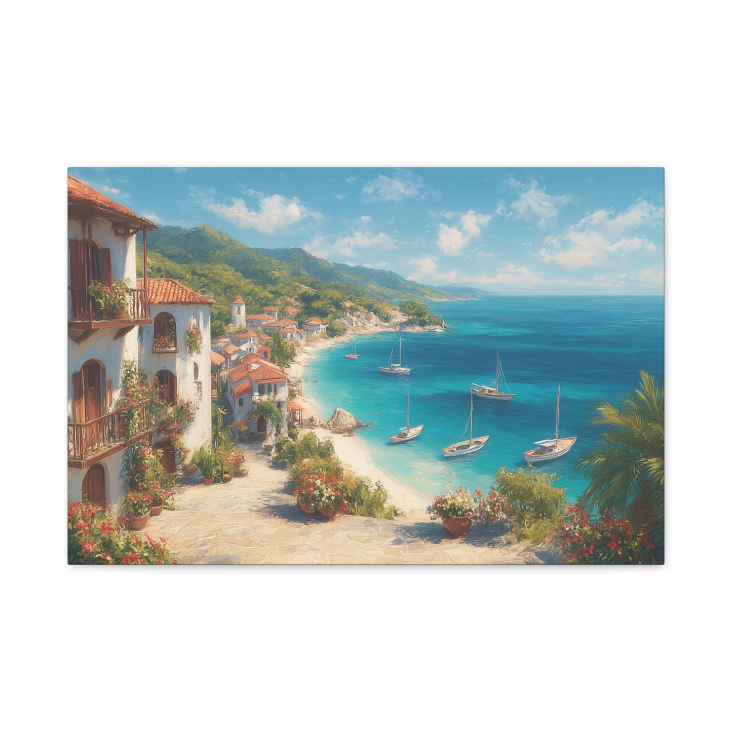 Village by the Sea -Coastal Serenity Canvas Print, Beach Decor, Wall Art for Home, Gift for Beach Lovers