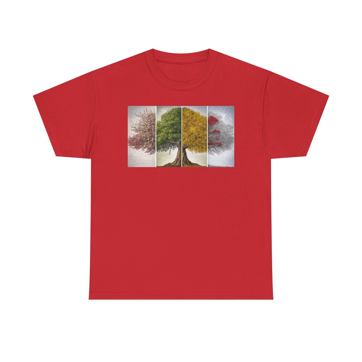 Seasonal Tree Unisex Heavy Cotton Tee | Nature Lover Gift, Fall Fashion, Eco-Friendly Apparel, Casual Wear, Outdoor Adventure