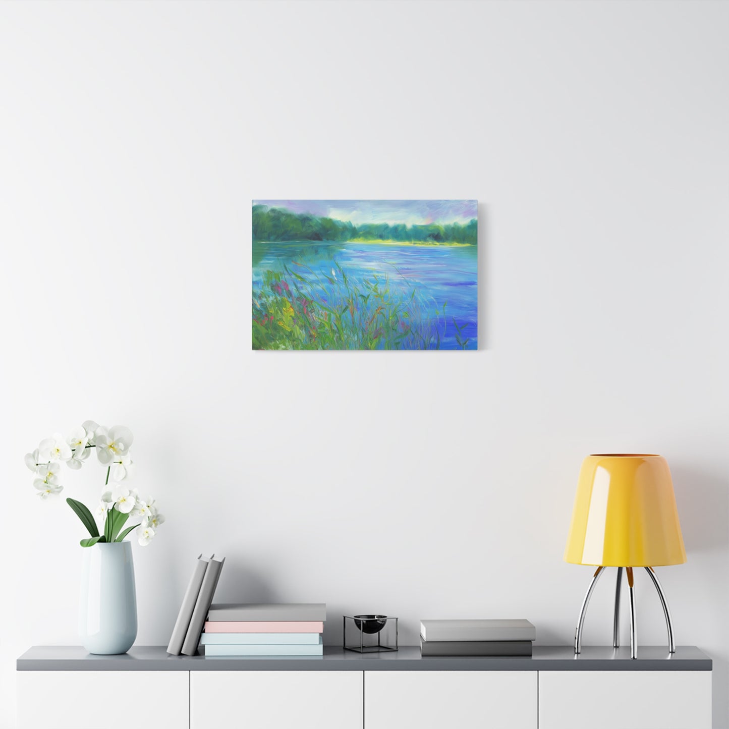 Lakeside Tranquility -- Serene Landscape Wall Art Canvas, Colorful Nature Decor,