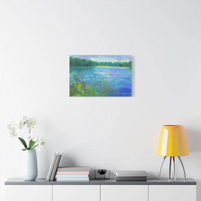 Lakeside Tranquility -- Serene Landscape Wall Art Canvas, Colorful Nature Decor,