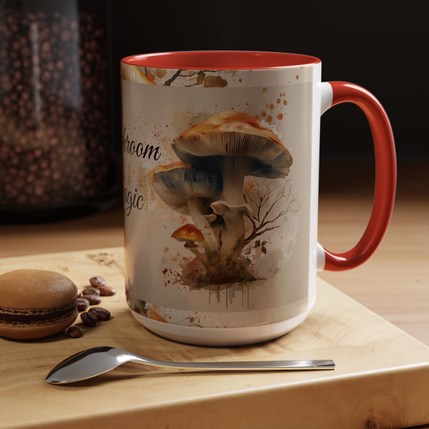 Mushroom Magic Accent Coffee Mug — 11/15oz Ceramic Cup with Woodland Fungi Design
