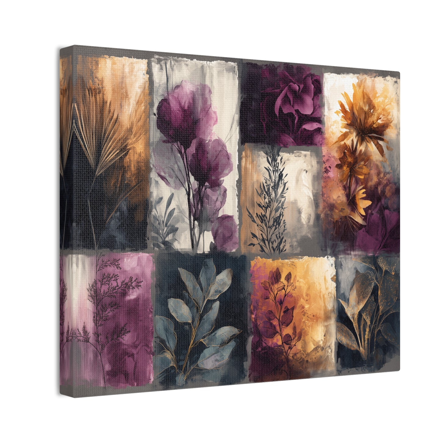 Golden Plum Series #1 Floral Canvas Wall Art, Abstract Flowers Print, Home Decor, Living Room Artwork, Purple and Gold Wall Decor