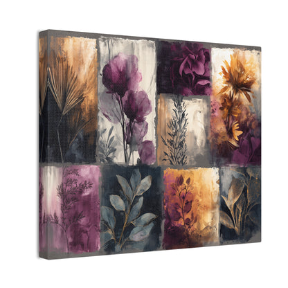 Golden Plum Series #1 Floral Canvas Wall Art, Abstract Flowers Print, Home Decor, Living Room Artwork, Purple and Gold Wall Decor