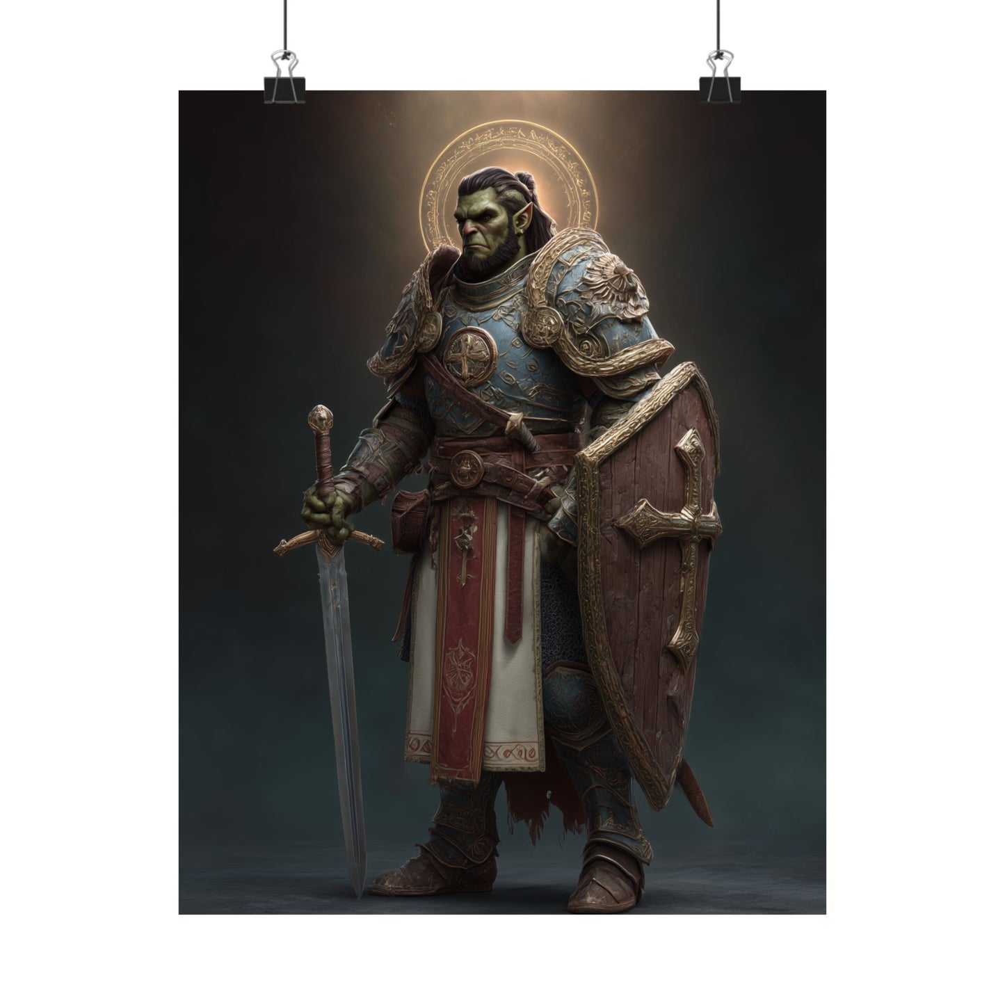 Half Orc Paladin - Satin Paper Poster — Fantasy Knight Wall Art