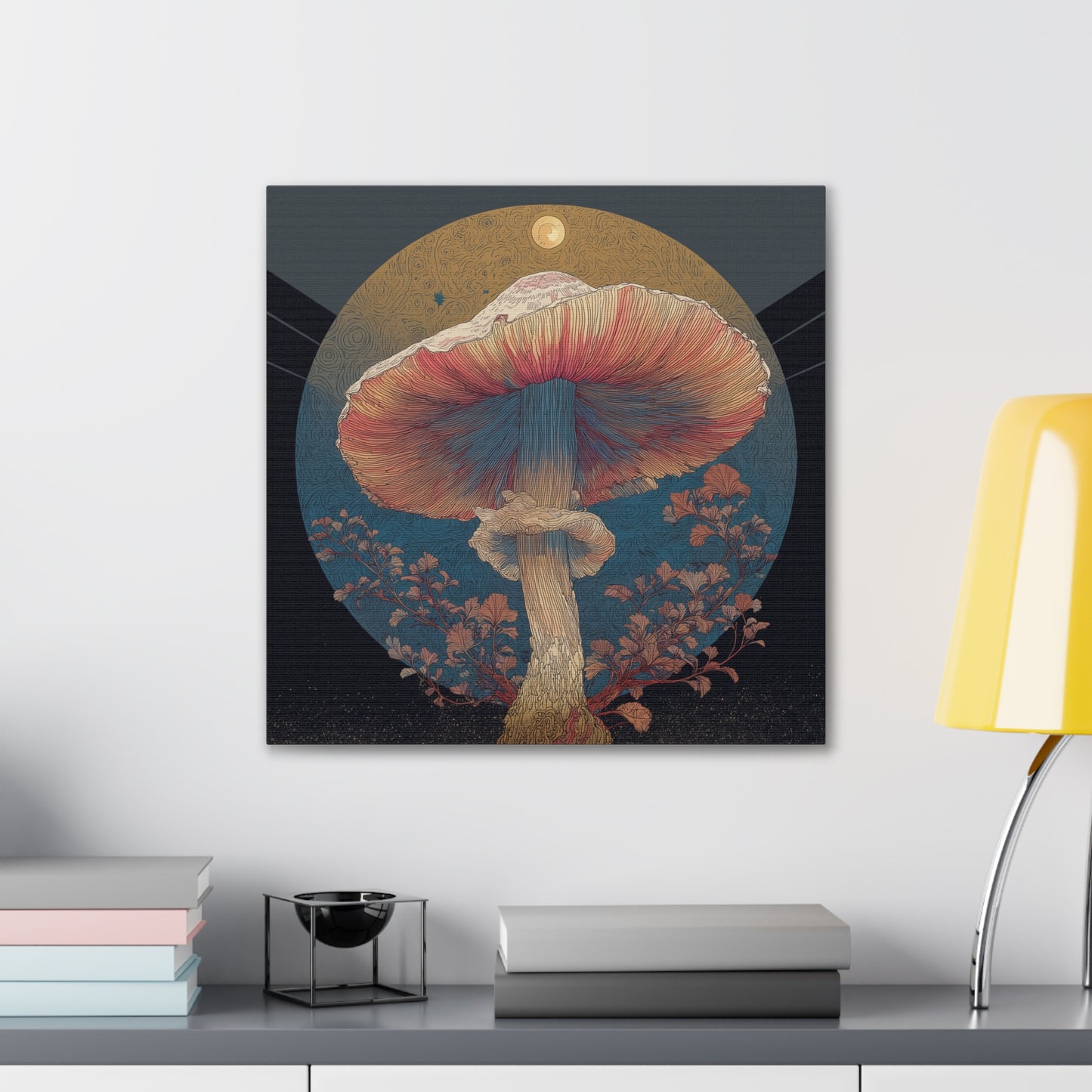 Moonlight Mushroom-Mushroom Canvas Art, Stretched Wall Decor, Bohemian Home Decor, Psychedelic Wall Art, Nature-Inspired Art
