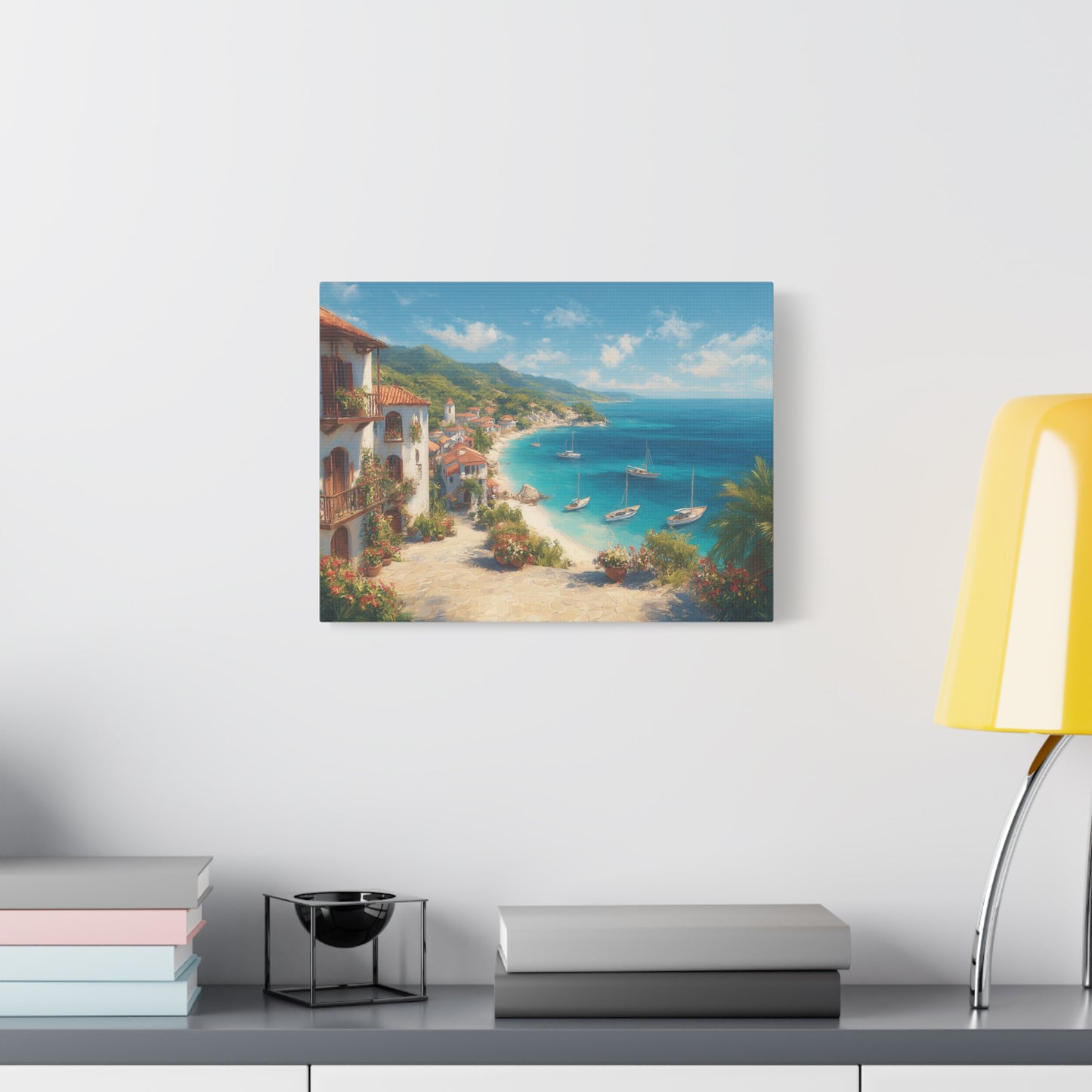 Village by the Sea -Coastal Serenity Canvas Print, Beach Decor, Wall Art for Home, Gift for Beach Lovers