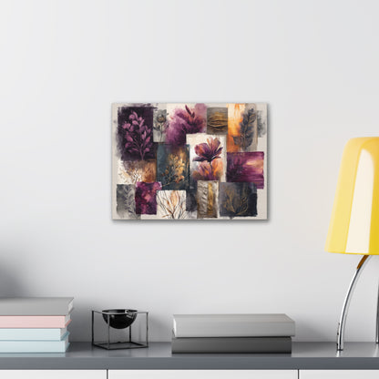 Golden Plum Series #3 Floral Canvas Wall Art, Abstract Flowers Print, Home Decor, Living Room Artwork, Purple and Gold Wall Decor