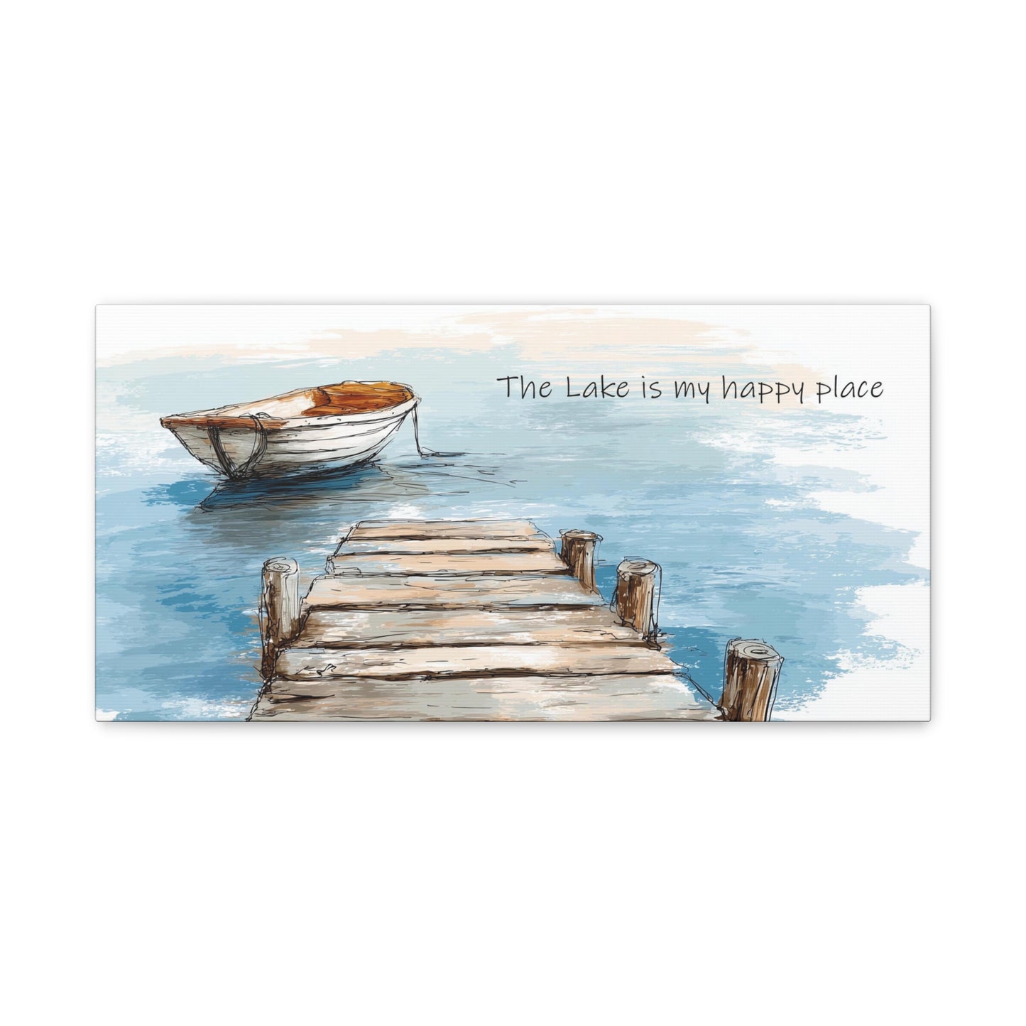 "Happy Place" Lake-Themed Canvas Wall Art, Nautical Home Decor, Relaxing Lake Vibes,