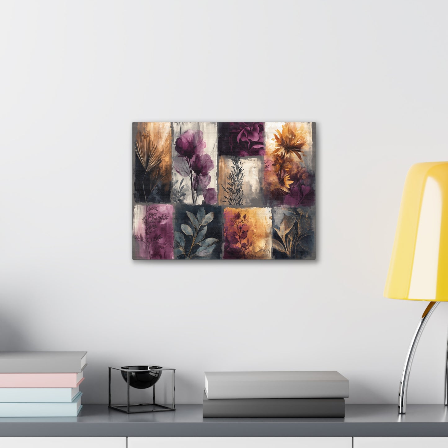 Golden Plum Series #1 Floral Canvas Wall Art, Abstract Flowers Print, Home Decor, Living Room Artwork, Purple and Gold Wall Decor