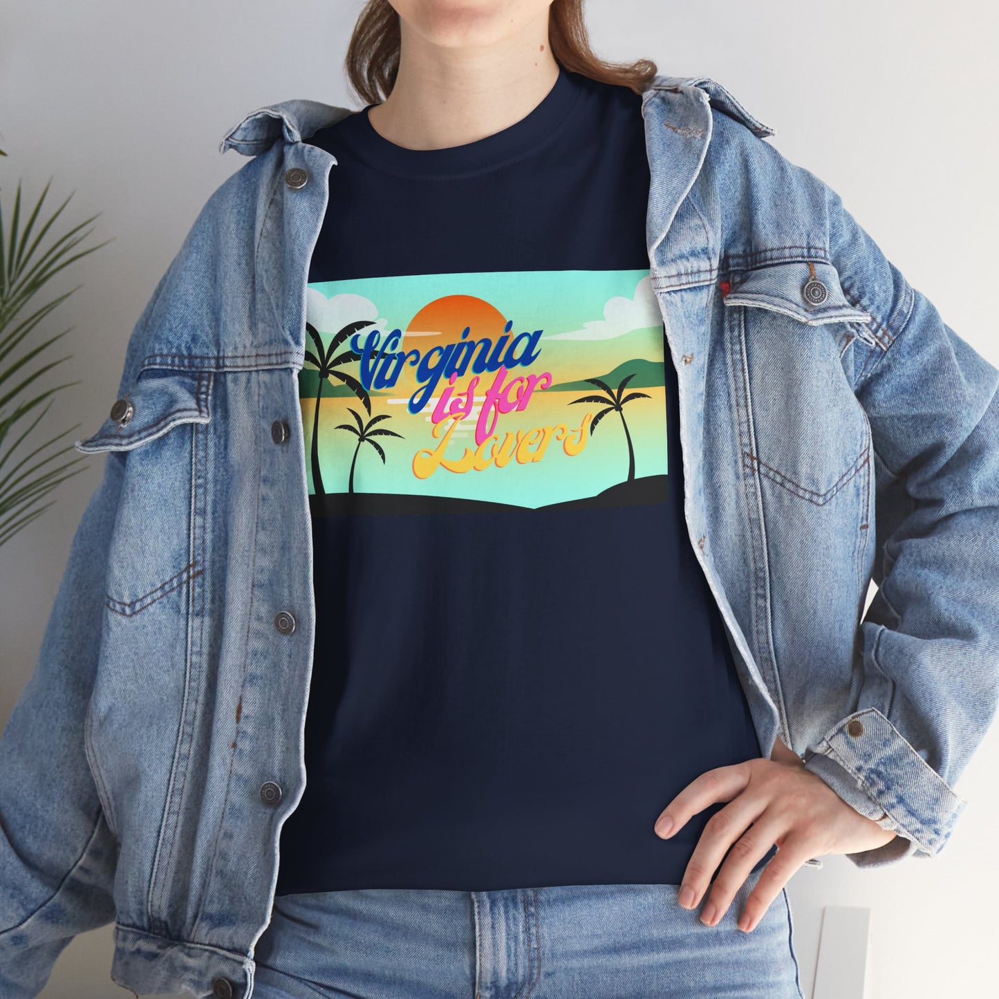 Virginia is for Lovers Dark -Vintage Sunset Graphic Tee, Beach Lover Shirt, Summer Vibe Unisex Tee, Gift for Vacation, Tropical Aesthetic Cotton Top