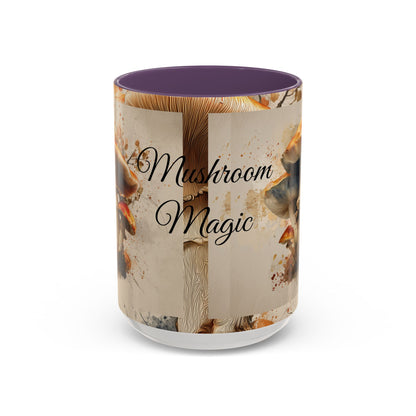 Mushroom Magic Accent Coffee Mug — 11/15oz Ceramic Cup with Woodland Fungi Design